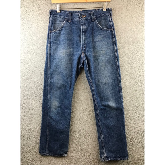 Vintage 70s Diamond Double J Western Cowboy Denim Jeans Men Workwear Size 34x31